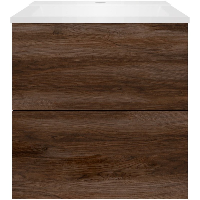 Sous meuble Coffee 2 tiroirs 60 noyer décor velours+lavabo blanc mat