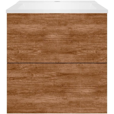 Sous meuble Coffee 2 tiroirs 60 tectona décor cannelle+lavabo blanc