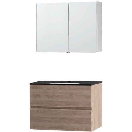 Meuble Molto coloris chêne naturel 90 bleue belge avec armoire de toilette