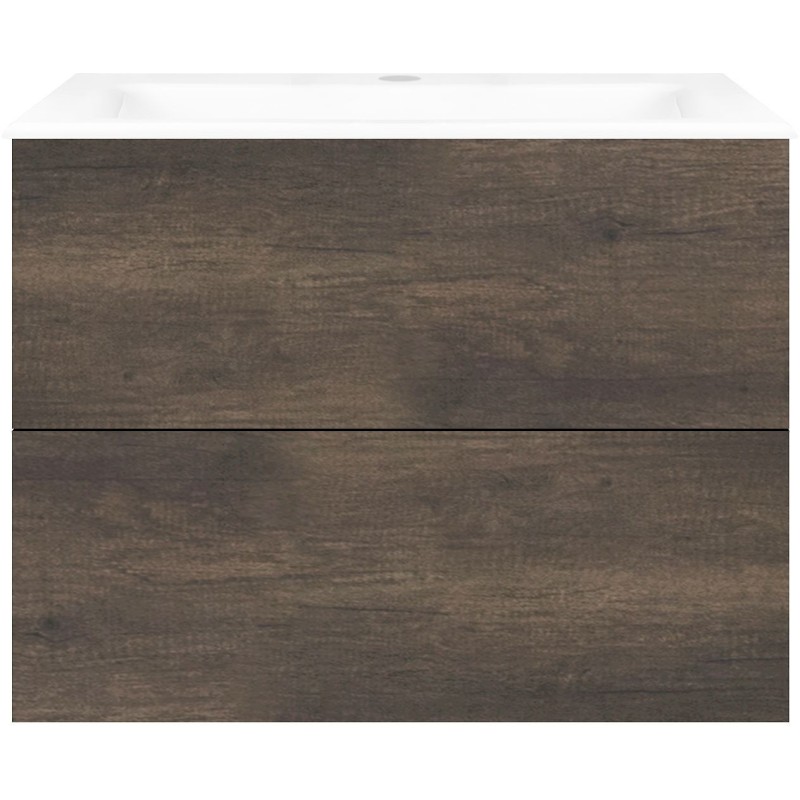 Sous meuble Coffee 2 tiroirs 80 châtaigne +lavabo porcelaine blanc