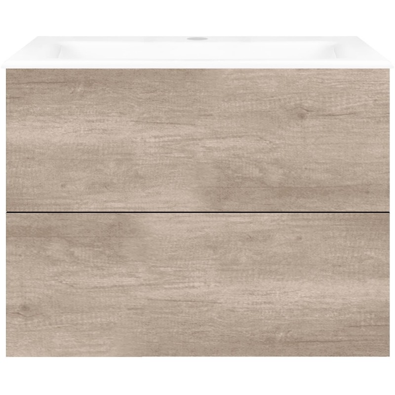 Sous meuble Coffee 2 tiroirs 80 chêne décor flanelle +lavabo porcelaine blanc