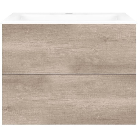 Sous meuble Coffee 2 tiroirs 80 chêne décor flanelle +lavabo porcelaine blanc