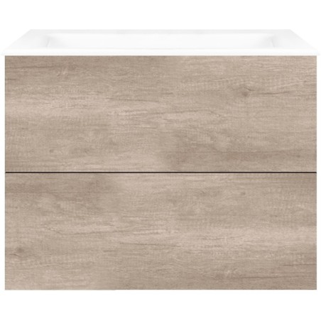 Sous meuble Coffee 2 tiroirs 80 chêne décor flanelle +lavabo porcelaine sans trou robinet blanc