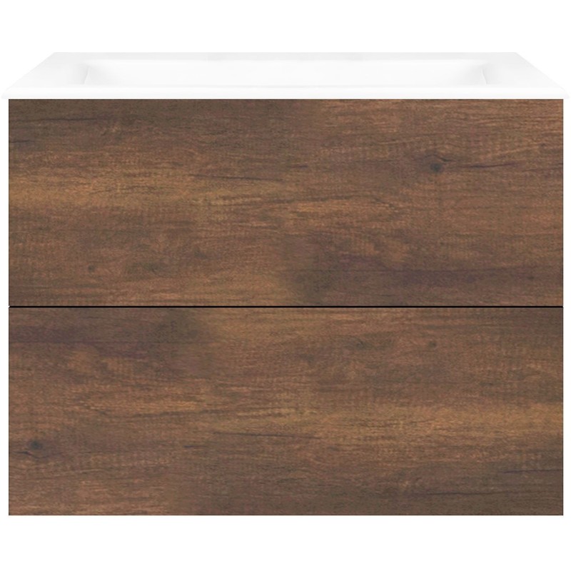 Sous meuble Coffee 2 tiroirs 80 chêne décor rouille +lavabo porcelaine sans trou robinet blanc