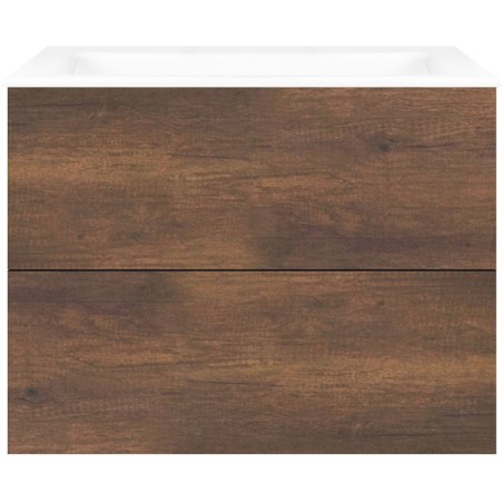 Sous meuble Coffee 2 tiroirs 80 chêne décor rouille +lavabo porcelaine sans trou robinet blanc