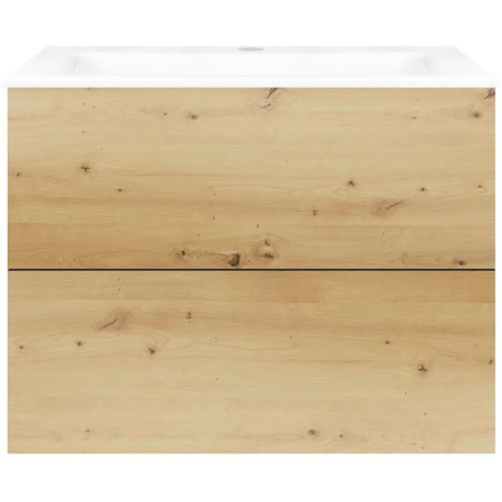 Sous meuble Coffee 2 tiroirs 80 chêne décor urban +lavabo porcelaine blanc