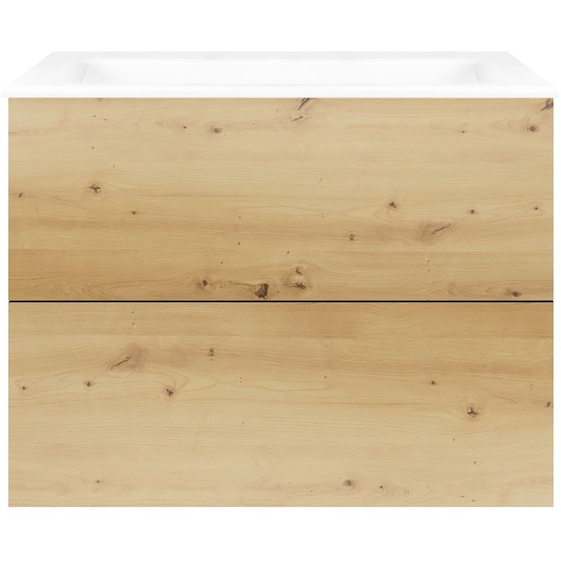 Sous meuble Coffee 2 tiroirs 80 chêne décor urban +lavabo porcelaine sans trou robinet blanc