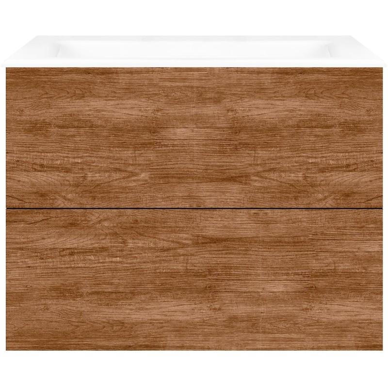 Sous meuble Coffee 2 tiroirs 80 tectona décor cannelle +lavabo porcelaine sans trou robinet blanc