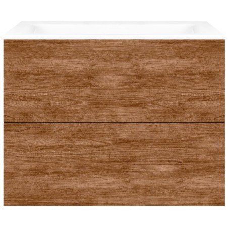 Sous meuble Coffee 2 tiroirs 80 tectona décor cannelle +lavabo porcelaine sans trou robinet blanc