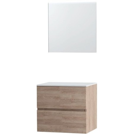 Meuble Molto coloris chêne naturel 70 pour lavabo à poser solid avec miroir