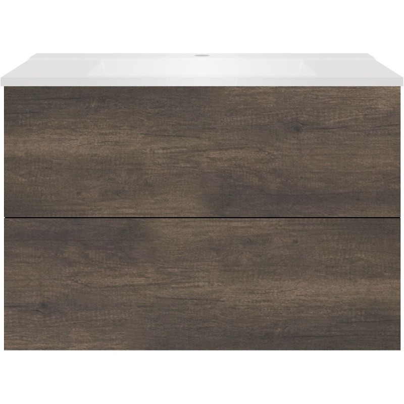 Sous meuble Coffee 2 tiroirs 90 châtaigne+lavabo blanc mat