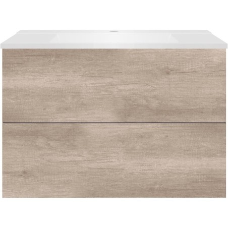 Sous meuble Coffee 2 tiroirs 90 chêne décor flanelle+lavabo blanc