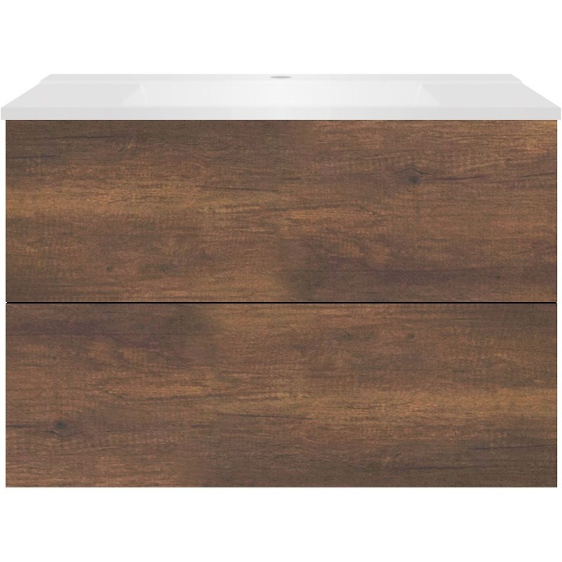 Sous meuble Coffee 2 tiroirs 90 chêne décor rouille+lavabo blanc mat