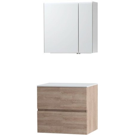 Meuble Molto coloris chêne naturel 70 pour lavabo à poser solid avec armoire de toilette