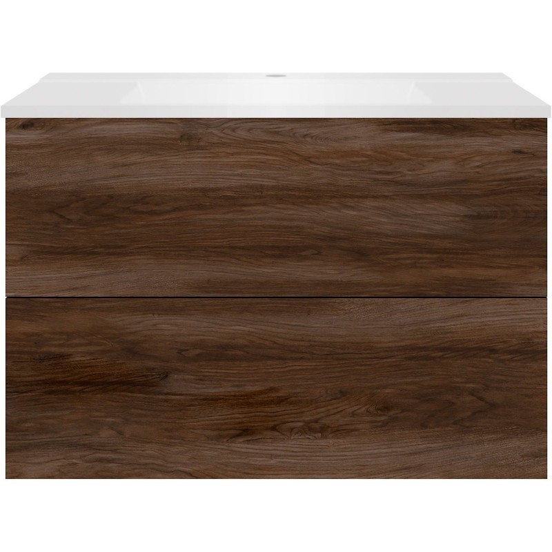 Sous meuble Coffee 2 tiroirs 90 noyer décor velours+lavabo blanc mat