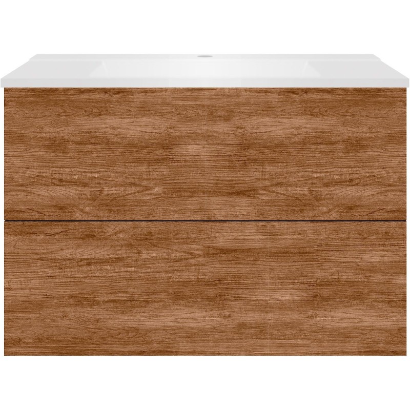 Sous meuble Coffee 2 tiroirs 90 tectona décor cannelle+lavabo blanc mat