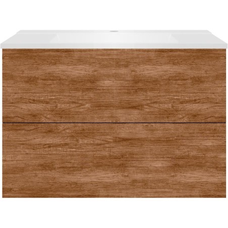 Sous meuble Coffee 2 tiroirs 90 tectona décor cannelle+lavabo blanc mat