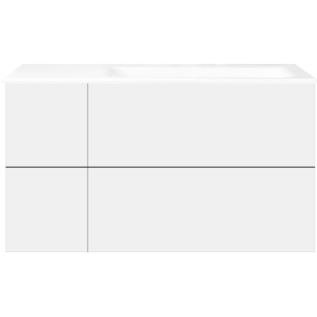 Sous meuble Coffee 4 tiroirs 110 blanc mat +lavabo droite porcelaine sans trou robinet blanc