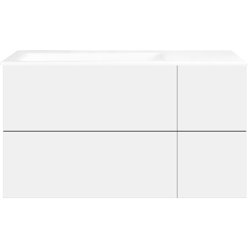 Sous meuble Coffee 4 tiroirs 110 blanc mat +lavabo gauche porcelaine sans trou robinet blanc