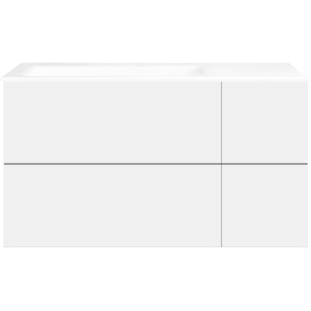 Sous meuble Coffee 4 tiroirs 110 blanc mat +lavabo gauche porcelaine sans trou robinet blanc