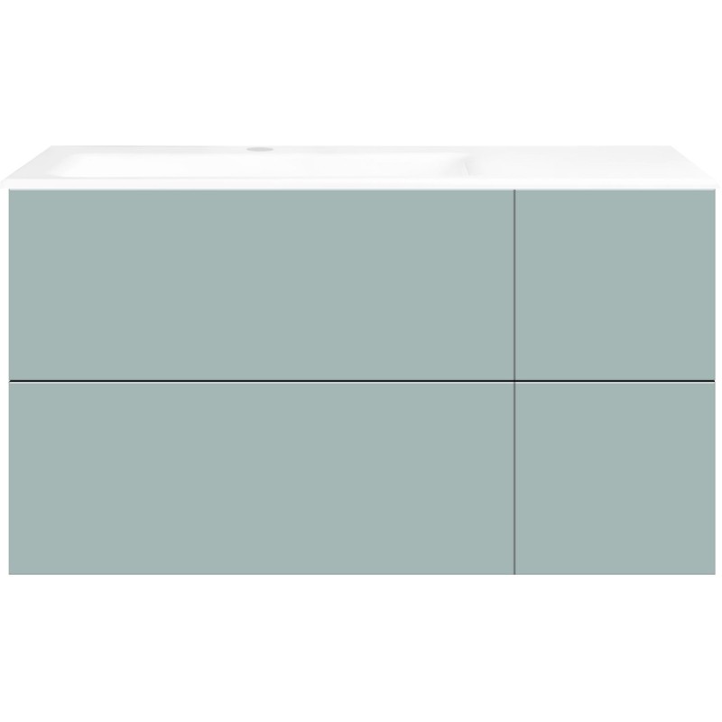 Sous meuble Coffee 4 tiroirs 110 bleu azur doux mat +lavabo gauche porcelaine blanc