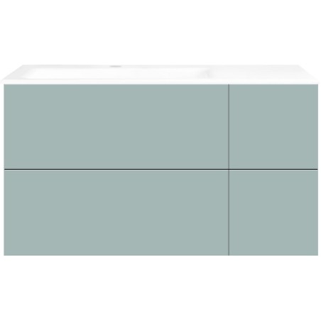 Sous meuble Coffee 4 tiroirs 110 bleu azur doux mat +lavabo gauche porcelaine blanc