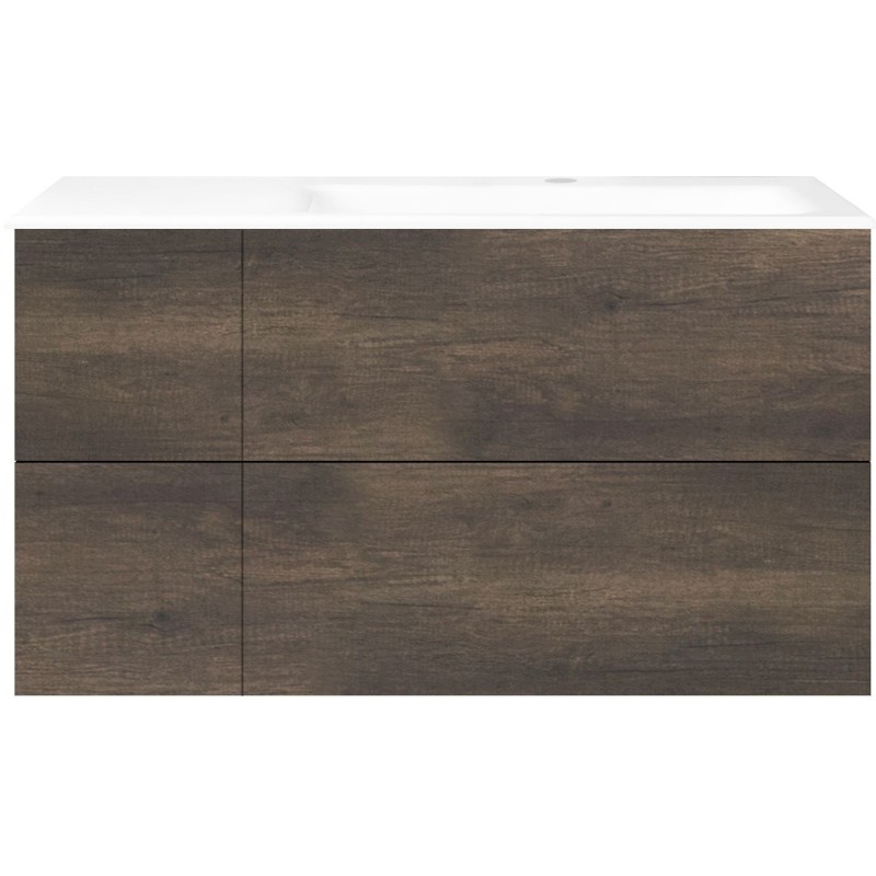 Sous meuble Coffee 4 tiroirs 110 châtaigne +lavabo droite porcelaine blanc