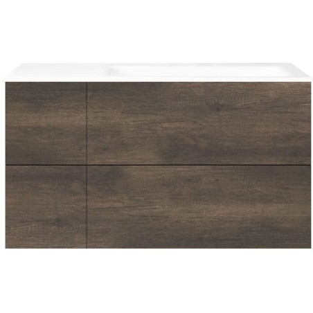 Sous meuble Coffee 4 tiroirs 110 châtaigne +lavabo droite porcelaine sans trou robinet blanc