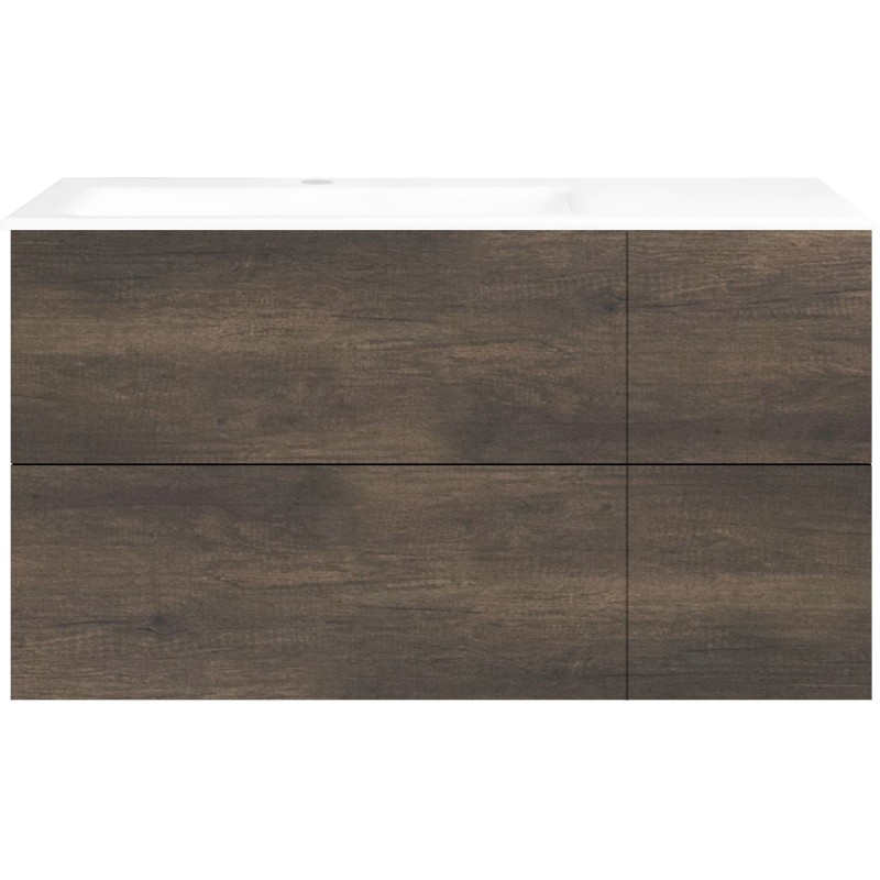 Sous meuble Coffee 4 tiroirs 110 châtaigne +lavabo gauche porcelaine blanc