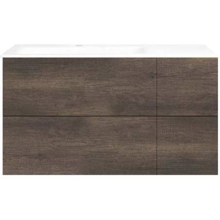 Sous meuble Coffee 4 tiroirs 110 châtaigne +lavabo gauche porcelaine blanc