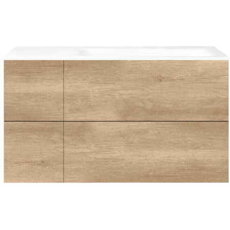 Sous meuble Coffee 4 tiroirs 110 chêne décor cachmire +lavabo droite porcelainesans trou robinet blanc