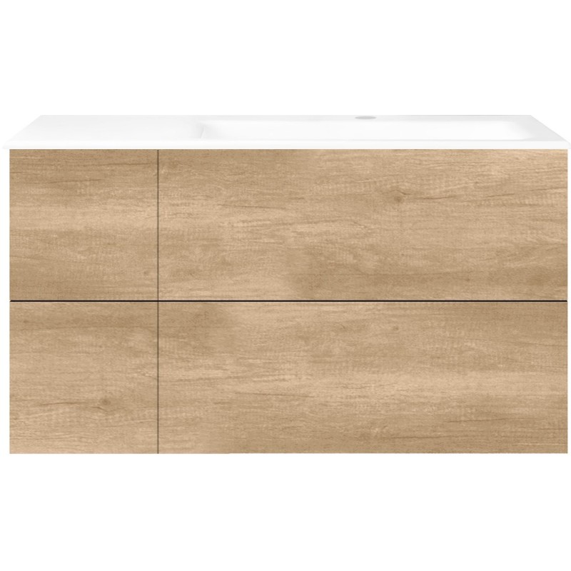 Sous meuble Coffee 4 tiroirs 110 chêne décor cachmire +lavabo droite porcelaine blanc