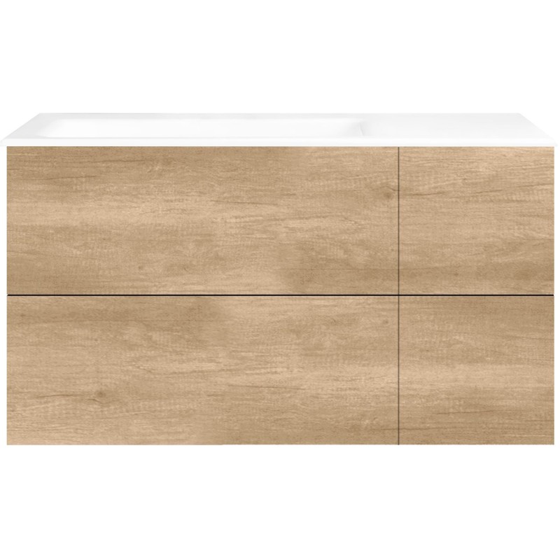 Sous meuble Coffee 4 tiroirs 110 chêne décor cachmire +lavabo gauche porcelainesans trou robinet blanc