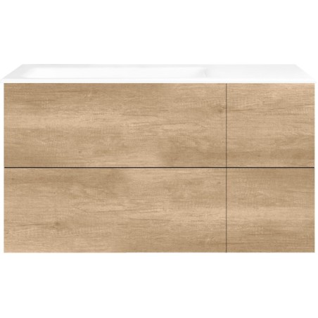 Sous meuble Coffee 4 tiroirs 110 chêne décor cachmire +lavabo gauche porcelainesans trou robinet blanc