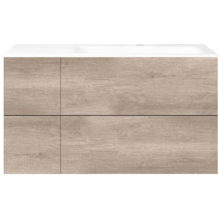 Sous meuble Coffee 4 tiroirs 110 chêne décor flanelle +lavabo droite porcelaine blanc