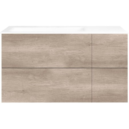 Sous meuble Coffee 4 tiroirs 110 chêne décor flanelle +lavabo gauche porcelainesans trou robinet blanc