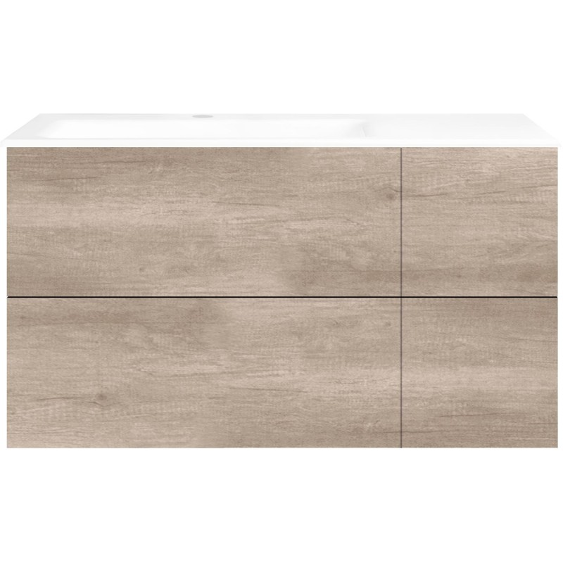 Sous meuble Coffee 4 tiroirs 110 chêne décor flanelle +lavabo gauche porcelaine blanc