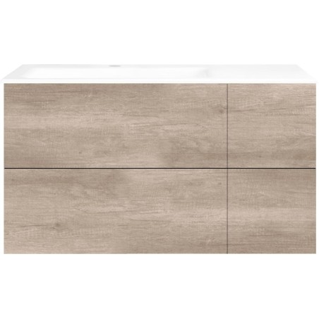 Sous meuble Coffee 4 tiroirs 110 chêne décor flanelle +lavabo gauche porcelaine blanc