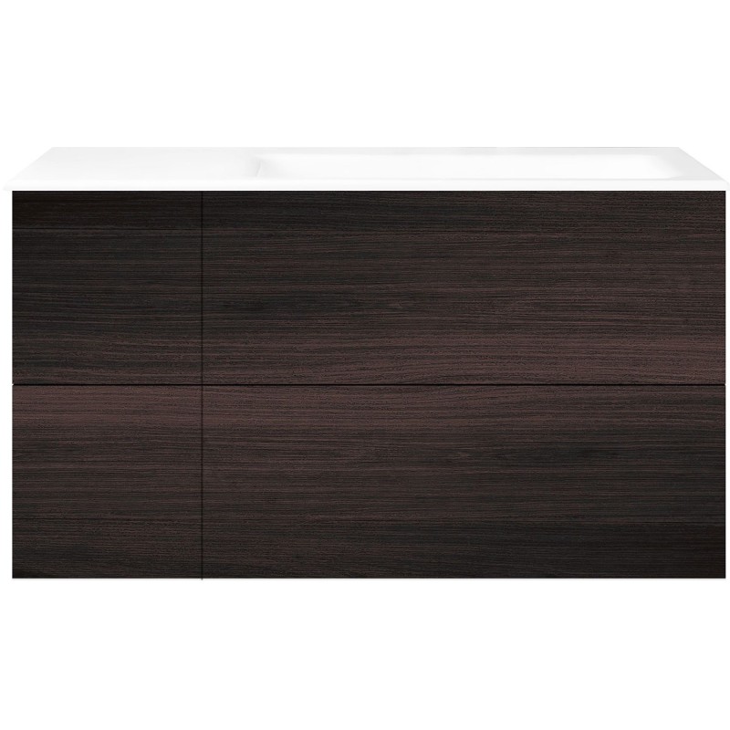 Sous meuble Coffee 4 tiroirs 110 chêne décor mokka +lavabo droite porcelainesans trou robinet blanc