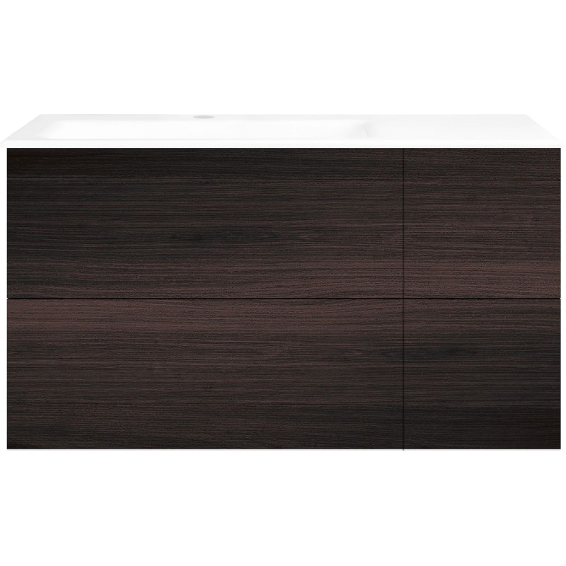 Sous meuble Coffee 4 tiroirs 110 chêne décor mokka +lavabo gauche porcelaine blanc