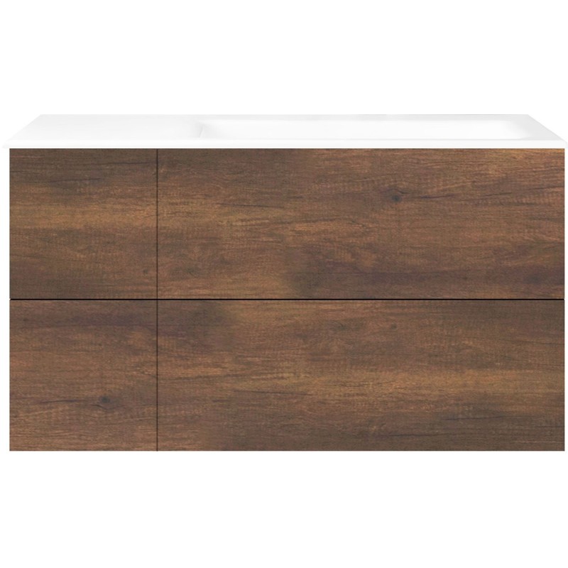 Sous meuble Coffee 4 tiroirs 110 chêne décor rouille +lavabo droite porcelainesans trou robinet blanc