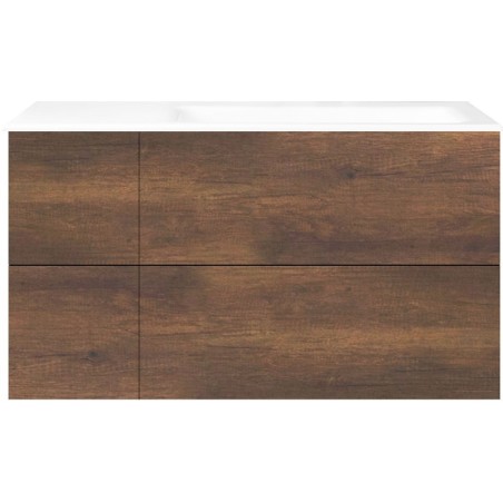 Sous meuble Coffee 4 tiroirs 110 chêne décor rouille +lavabo droite porcelainesans trou robinet blanc