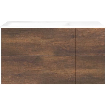 Sous meuble Coffee 4 tiroirs 110 chêne décor rouille +lavabo gauche porcelainesans trou robinet blanc