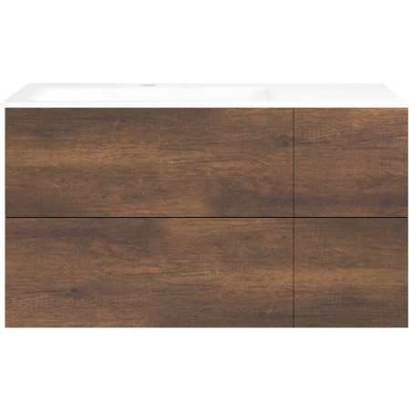 Sous meuble Coffee 4 tiroirs 110 chêne décor rouille +lavabo gauche porcelaine blanc