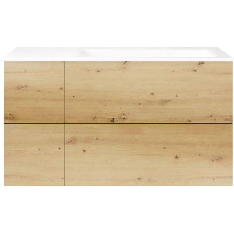 Sous meuble Coffee 4 tiroirs 110 chêne décor urban +lavabo droite porcelainesans trou robinet blanc