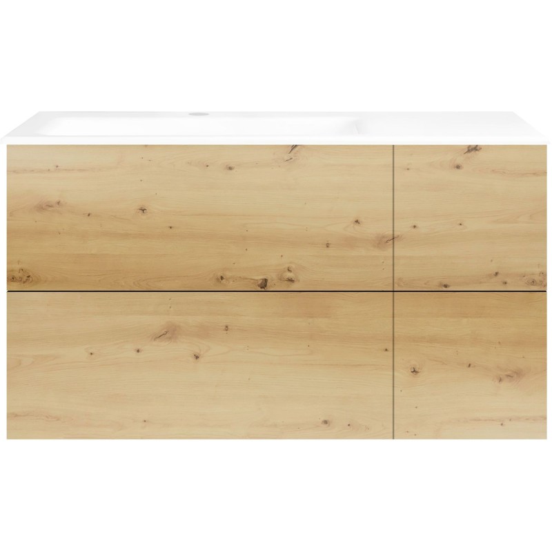 Sous meuble Coffee 4 tiroirs 110 chêne décor urban +lavabo gauche porcelaine blanc