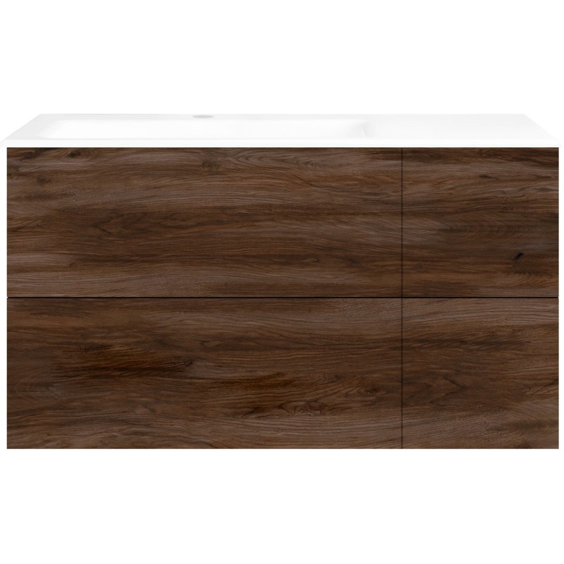 Sous meuble Coffee 4 tiroirs 110 notenlaar décor fluweel +lavabo gauche porcelaine blanc