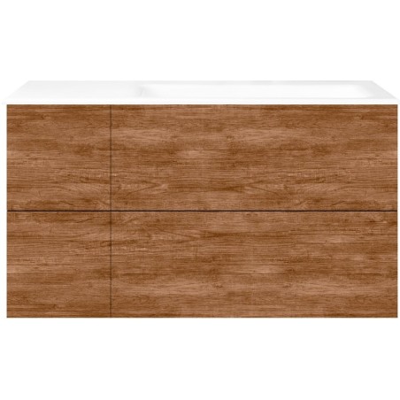 Sous meuble Coffee 4 tiroirs 110 tectona décor cannelle +lavabo droite porcelaine sans trou robinet blanc