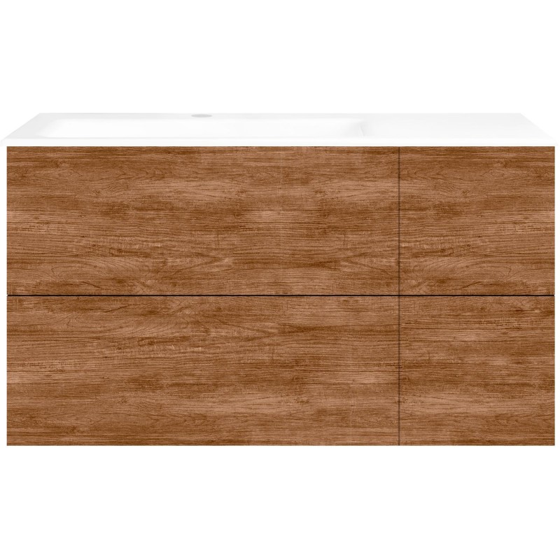 Sous meuble Coffee 4 tiroirs 110 tectona décor cannelle +lavabo gauche porcelaine blanc