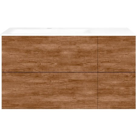 Sous meuble Coffee 4 tiroirs 110 tectona décor cannelle +lavabo gauche porcelaine blanc